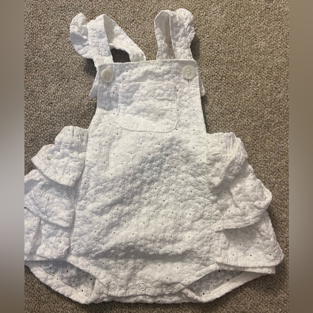 White Eyelet Ruffle Baby One-Piece Overalls